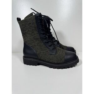 VIVAIA Olive Green Combat Boots Lace Up Lug Sole Round Toe Military 10.5 EU 41.5